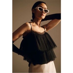 Anthropologie Black Layered Pleated Tulle Tank Top Small